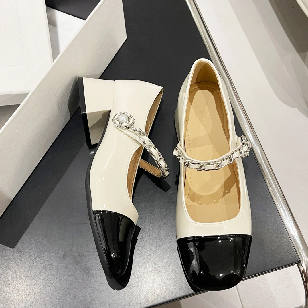 法式复古玛丽珍鞋女2025方头高跟鞋仙女风小皮鞋珍珠漆皮粗跟单鞋