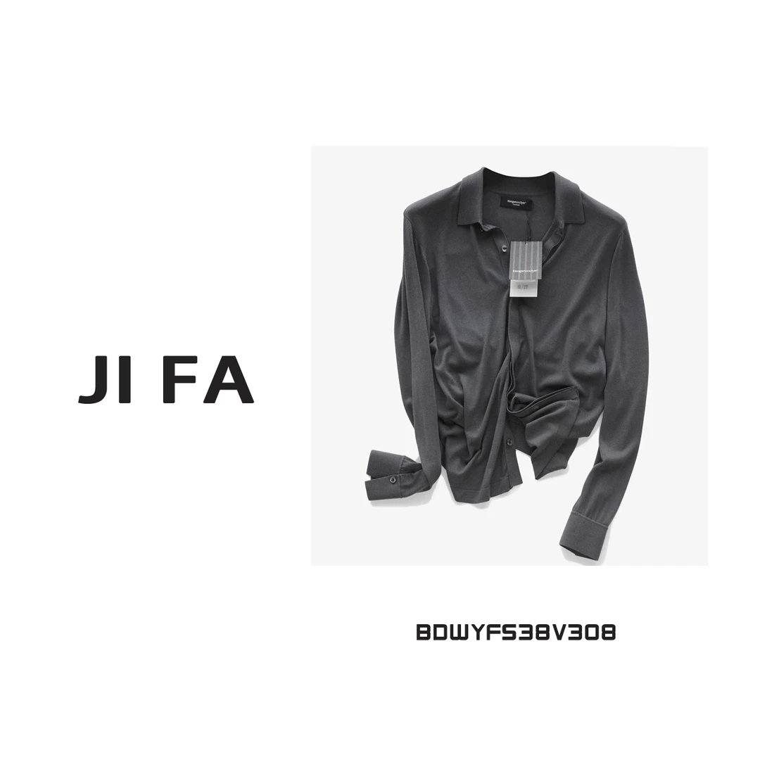 【即发】意式肌理感轻奢商务翻领休闲绵羊毛针织衬衫BDWYFS38V308