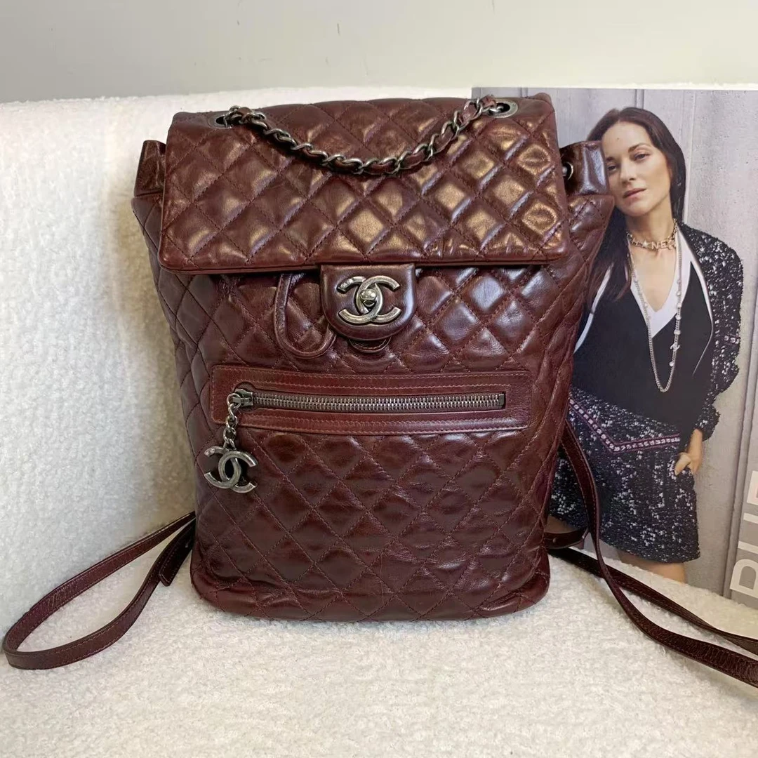99新 Chanel/香奈儿 壹臻/ 酒红油蜡萨尔茨堡 双肩包 63489336
