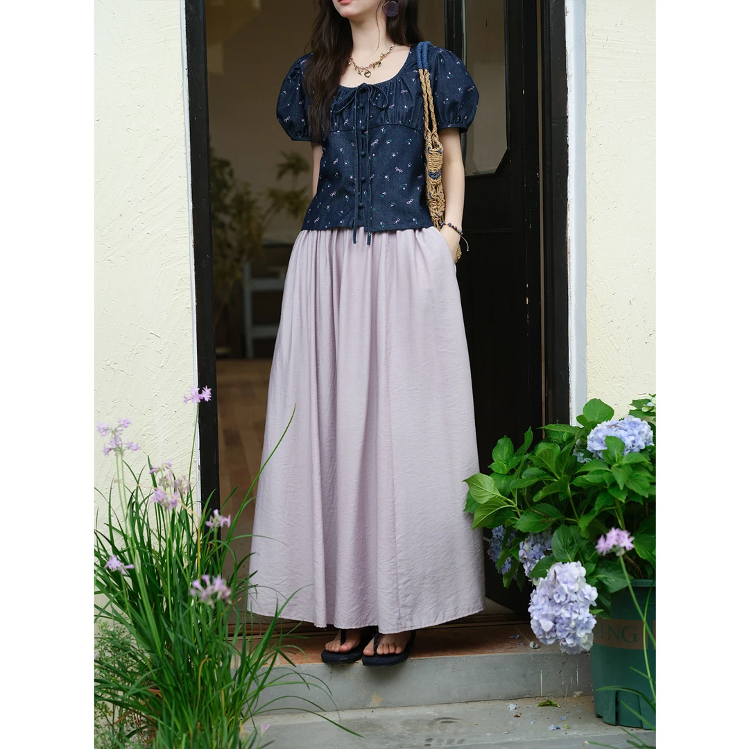 【年中大促】谜秀法式半身裙女高腰宽松长款半身裙夏季复古中式日常