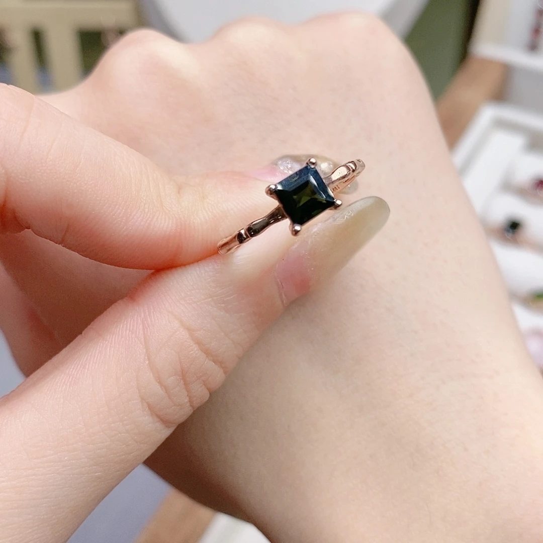 碧玺戒指银S925镶嵌开口