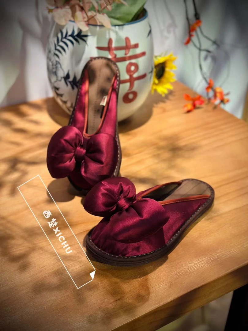 西楚（赫本-红 ）新中式时尚复古经典重工百搭低帮手工布鞋