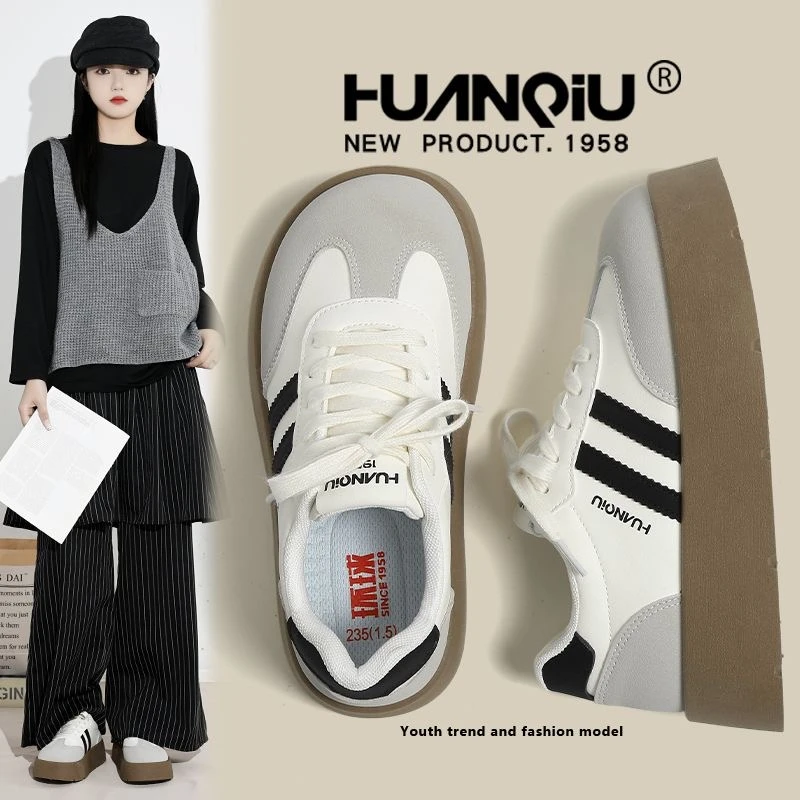 环球松糕厚底德训鞋女款2025新款冬季复古休闲运动板鞋增高小白鞋
