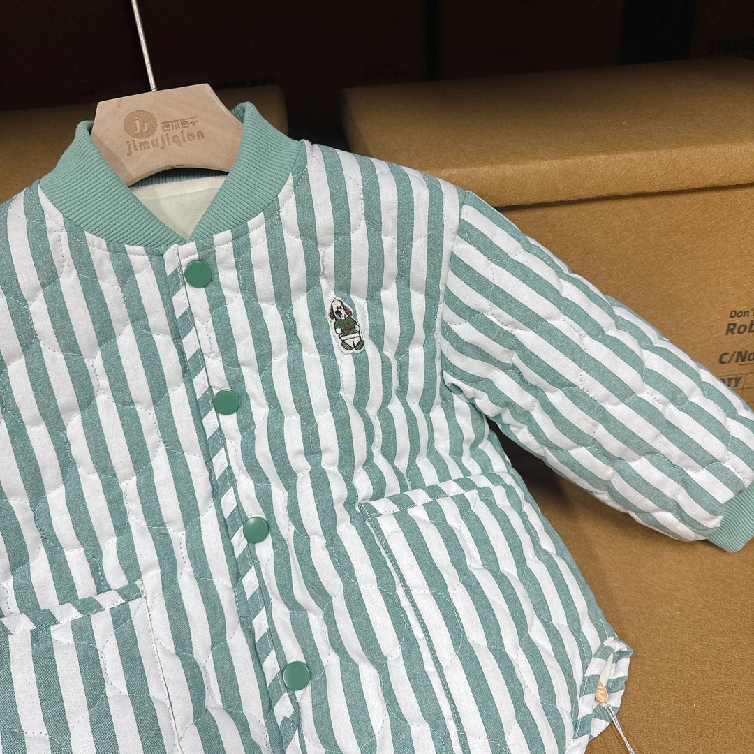 【JMJQ 201557】秋冬季儿童休闲保暖加厚加绒绗棉御寒竖纹圆领外套