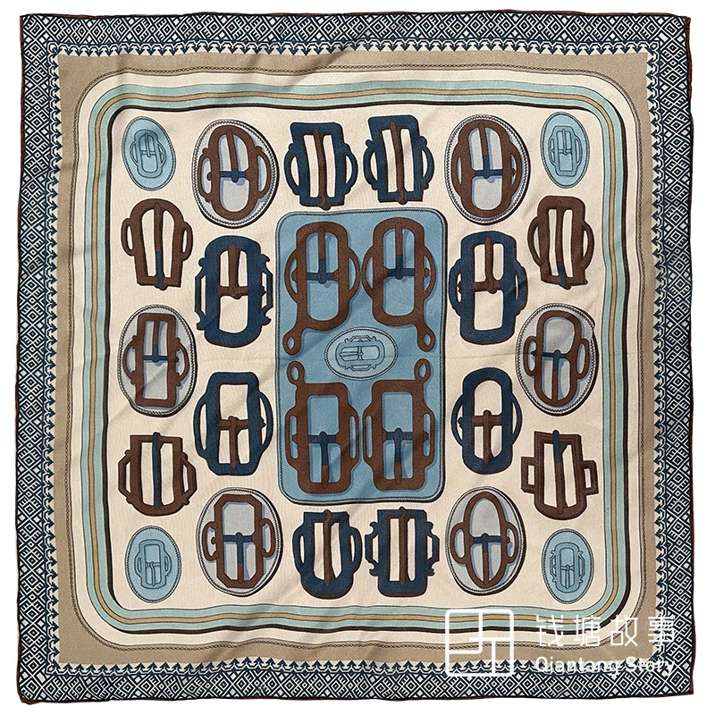 Qiantang Story/钱塘故事真丝西丽纱-70方巾蓝色时尚扣桑蚕丝65