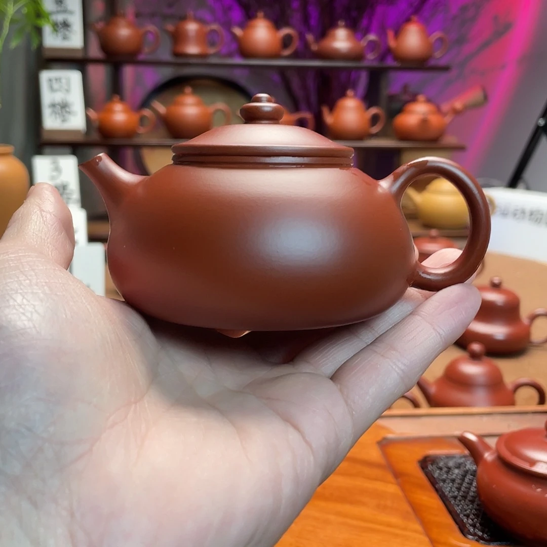 紫砂茶壶马*头朱泥寒江170c