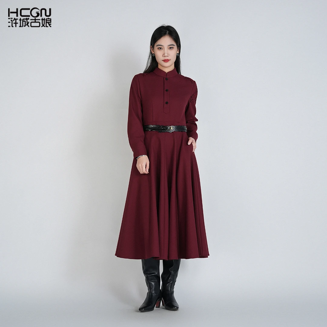 春夏季浒城古娘中式显瘦长袖百搭中长款雅莲连衣裙CCL17993
