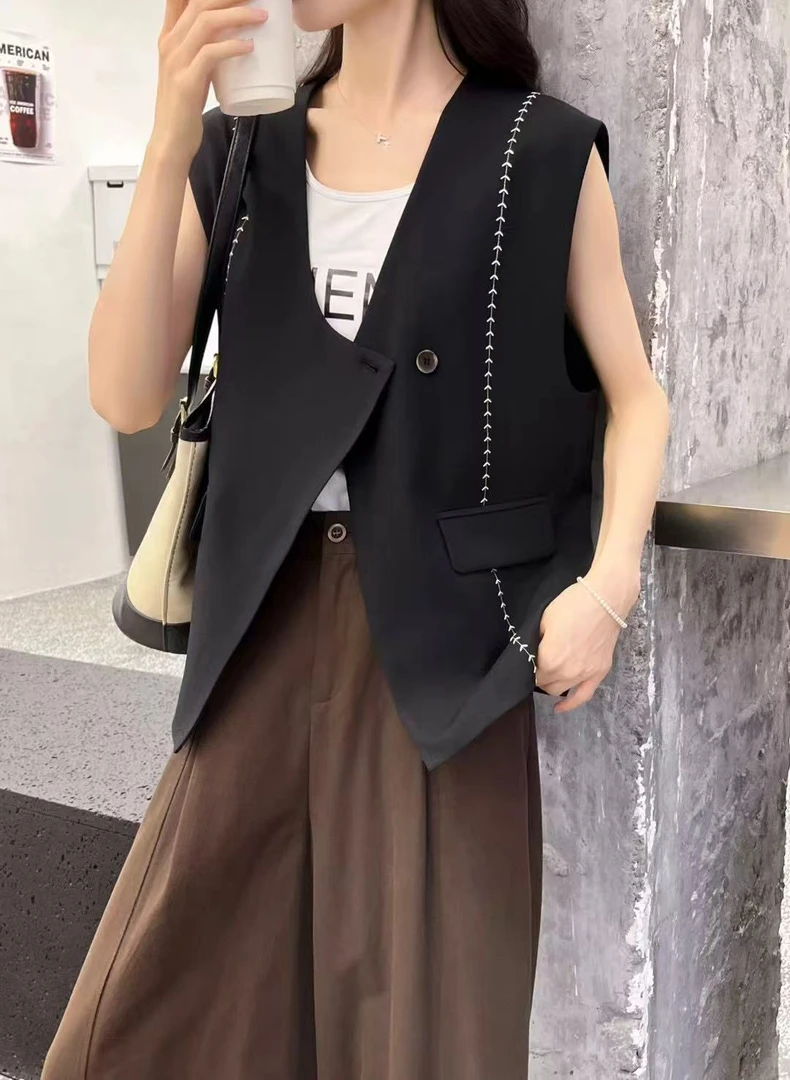 【锦衣服饰】YYMR 703韩版时尚明线一粒扣无袖马甲