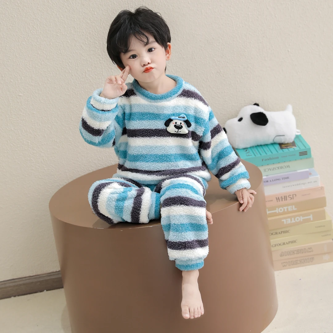 男童睡衣秋冬法兰绒加厚儿童保暖家居服宝宝套装小男孩珊瑚绒冬季