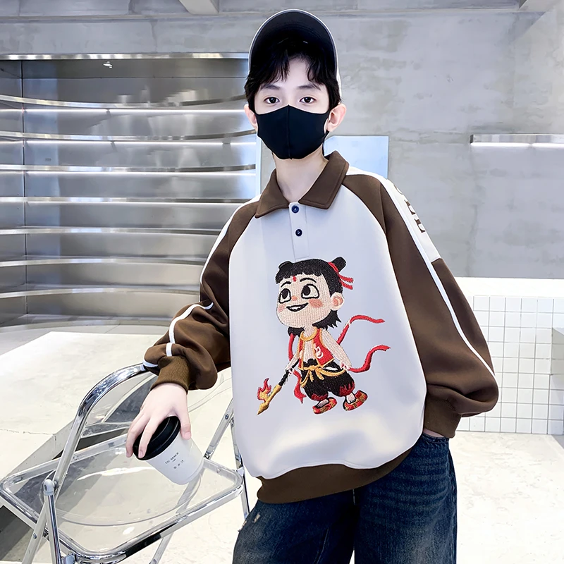 男童卫衣春秋款2025新款中大童男孩春装哪吒衣服儿童Polo打底衫潮