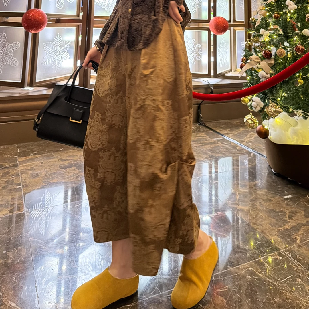 新中式秋冬复古提花百搭阔腿裤哈伦气球裤九分裤