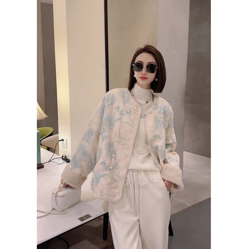 熙薇重工国风羽绒服【蓝莲花】冬季新款时尚休闲外套F6951
