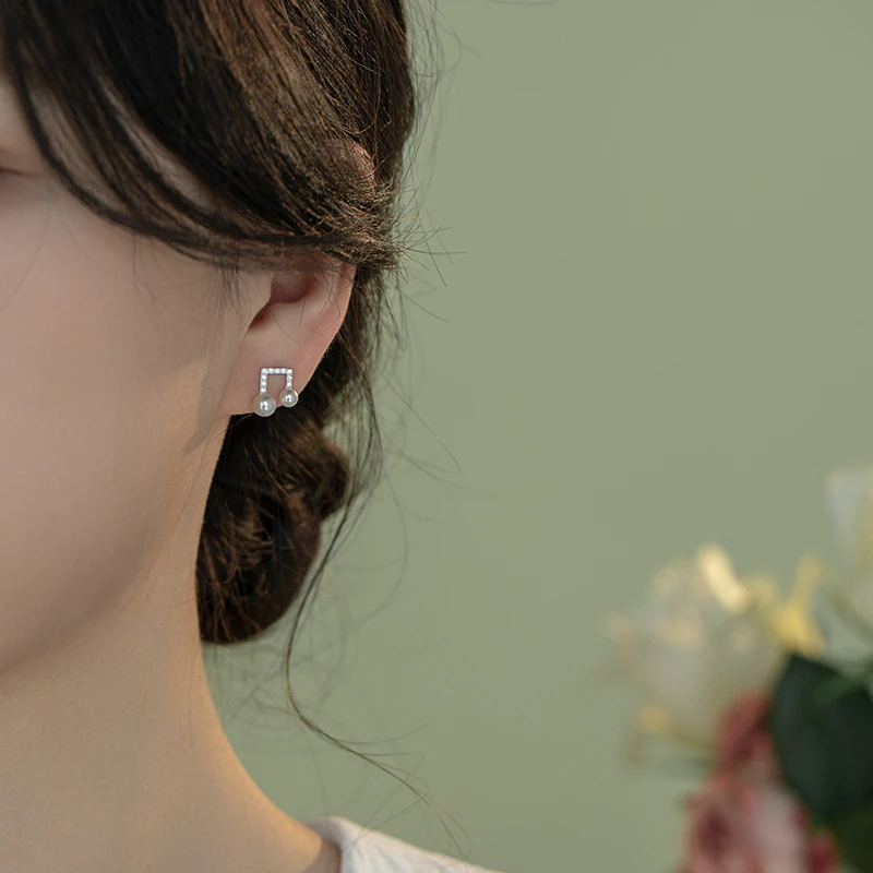 音符耳钉通体925纯银正圆无暇SOVOB珍珠耳饰耳环礼物女高级感简约