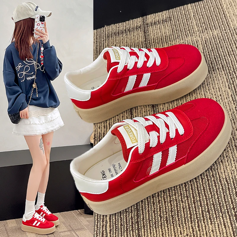 厚底网面德训鞋女2025春夏薄款软底休闲鞋阿甘鞋百搭小白鞋