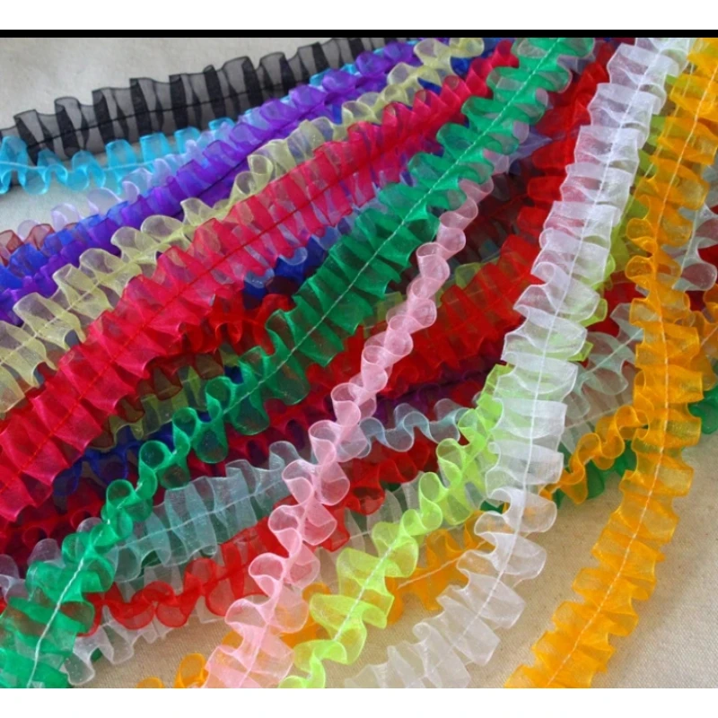 2.5cm宽鱼骨花边网纱打皱蕾丝手工装饰DIY辅料波浪透明裙摆丝带