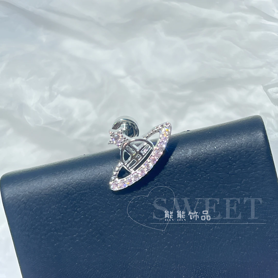 钛钢耳饰 粉色小土星 小众耳钉钛钢耳钉爆闪耳钉耳骨钉耳锅钉时尚