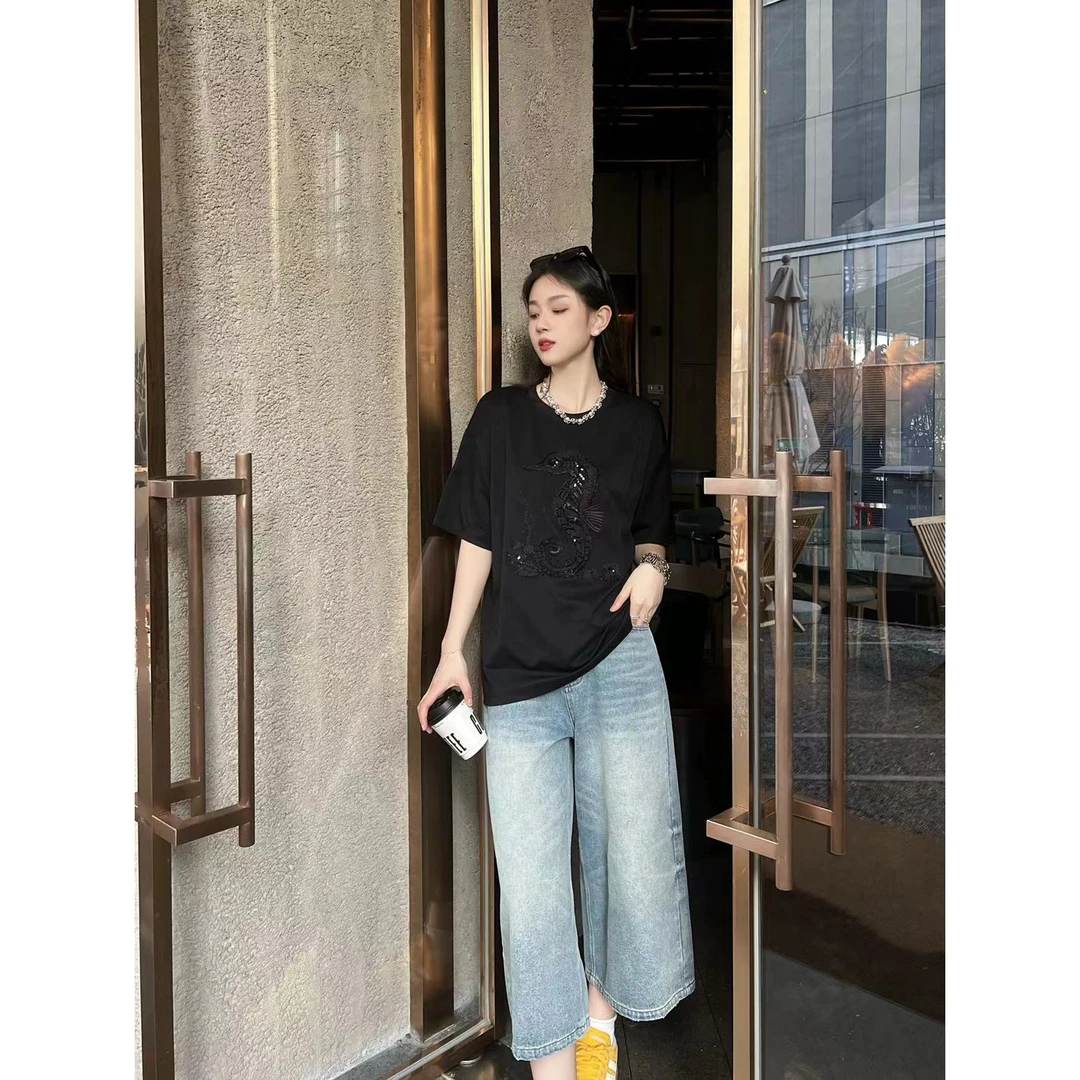 KIKI严选：82406-YFX家欧洲站南油夏季小海马上衣T恤短袖