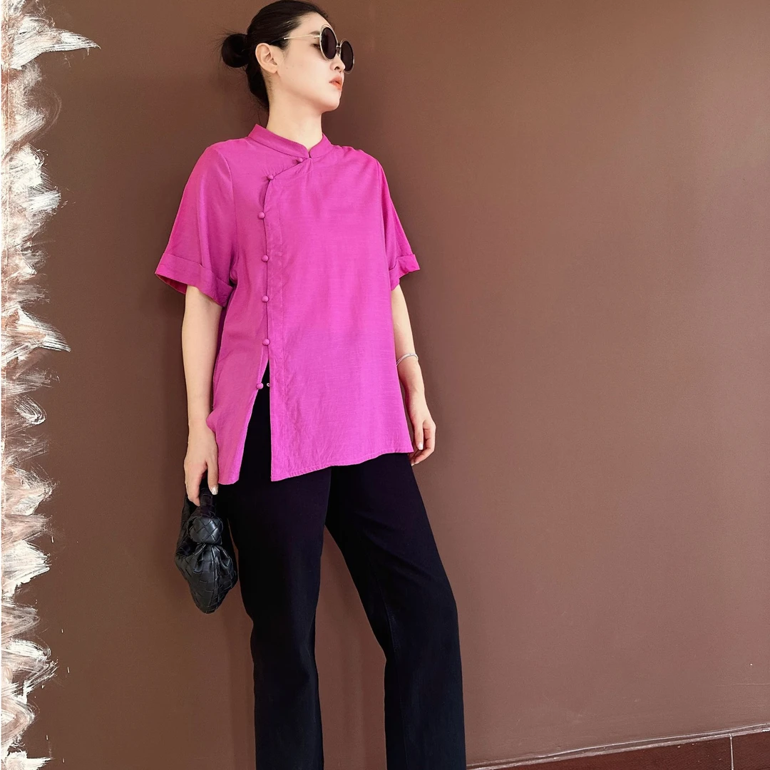 3203｛听柳｝新中式简约时尚百搭宽松夏日清爽舒适透气短袖国风衬衫