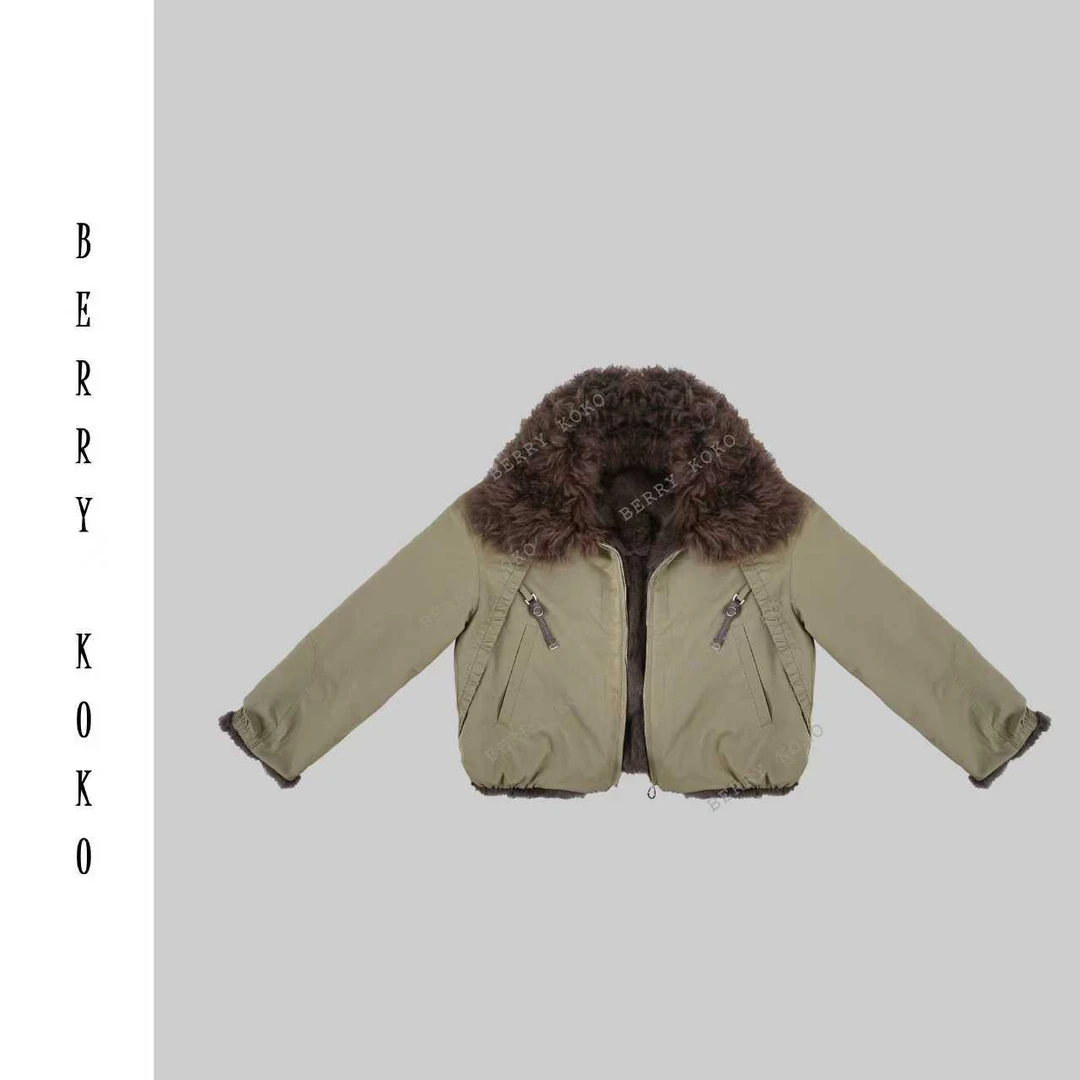 【MISSKO】复古高品质“羊羔毛”领可拆卸内里獭兔短款洋气派克服W120