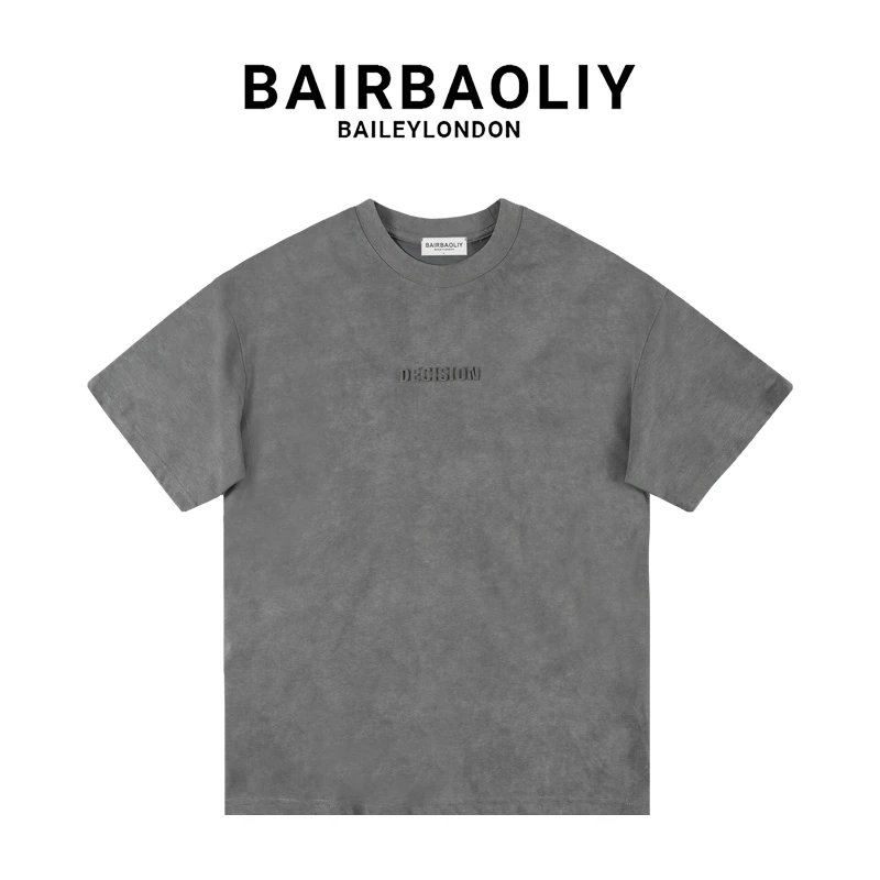 BAIRBAOLIY潮牌春夏季宽松圆领情侣美式复古休闲重磅短袖T恤2025