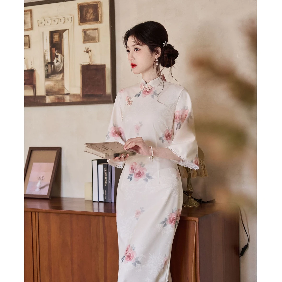 粉色淑女范旗袍2025年新款日常新中式气质优雅连衣裙JFL1061#1514