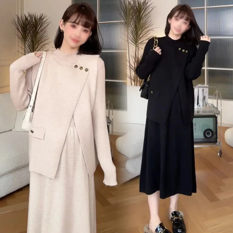 2025秋冬新款孕妇网红韩版时尚开衫上衣两件套孕期大码弹力套装女