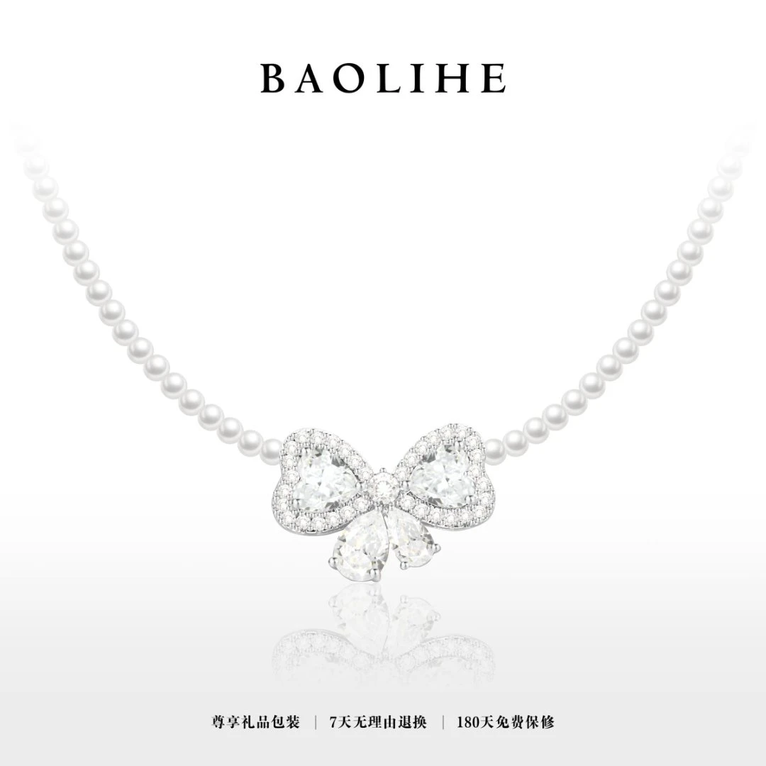 镀白金 冰糖蝴蝶结 气质时尚甜美小众项链Y32