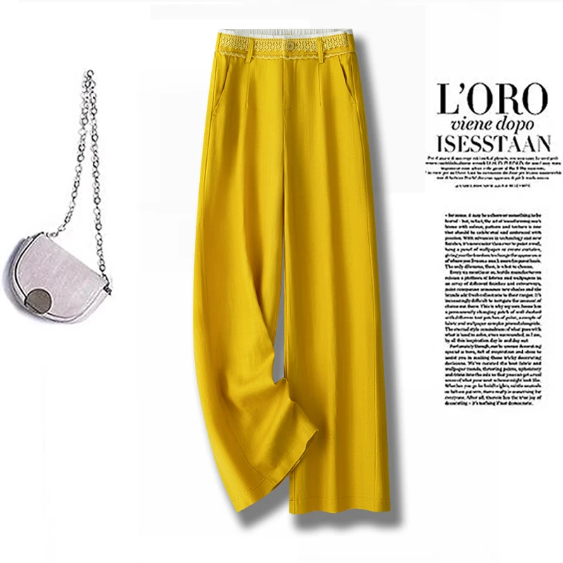 高端天丝亚麻阔腿裤女薄款2025春夏季新款高腰显瘦垂感百搭直筒裤