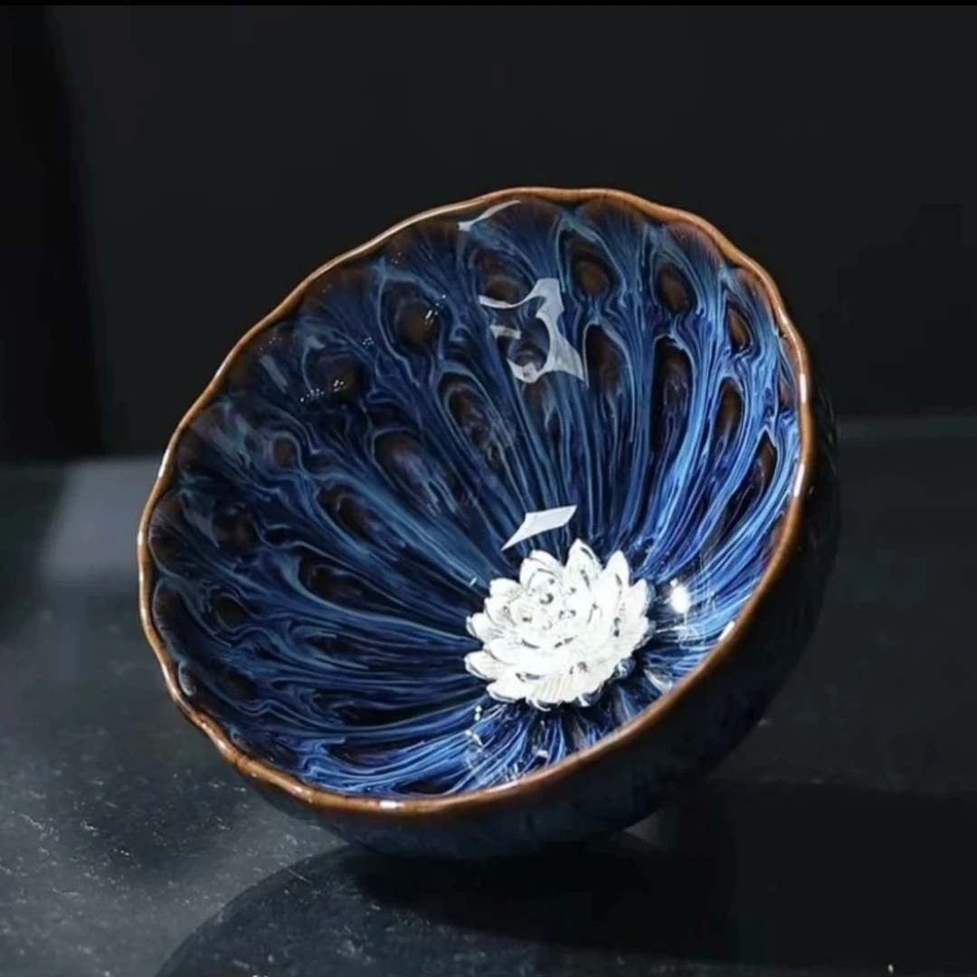 银莲花水波纹 高端茶器 手工茶盏 全手工 盏杯 精美 莲花 中式AA
