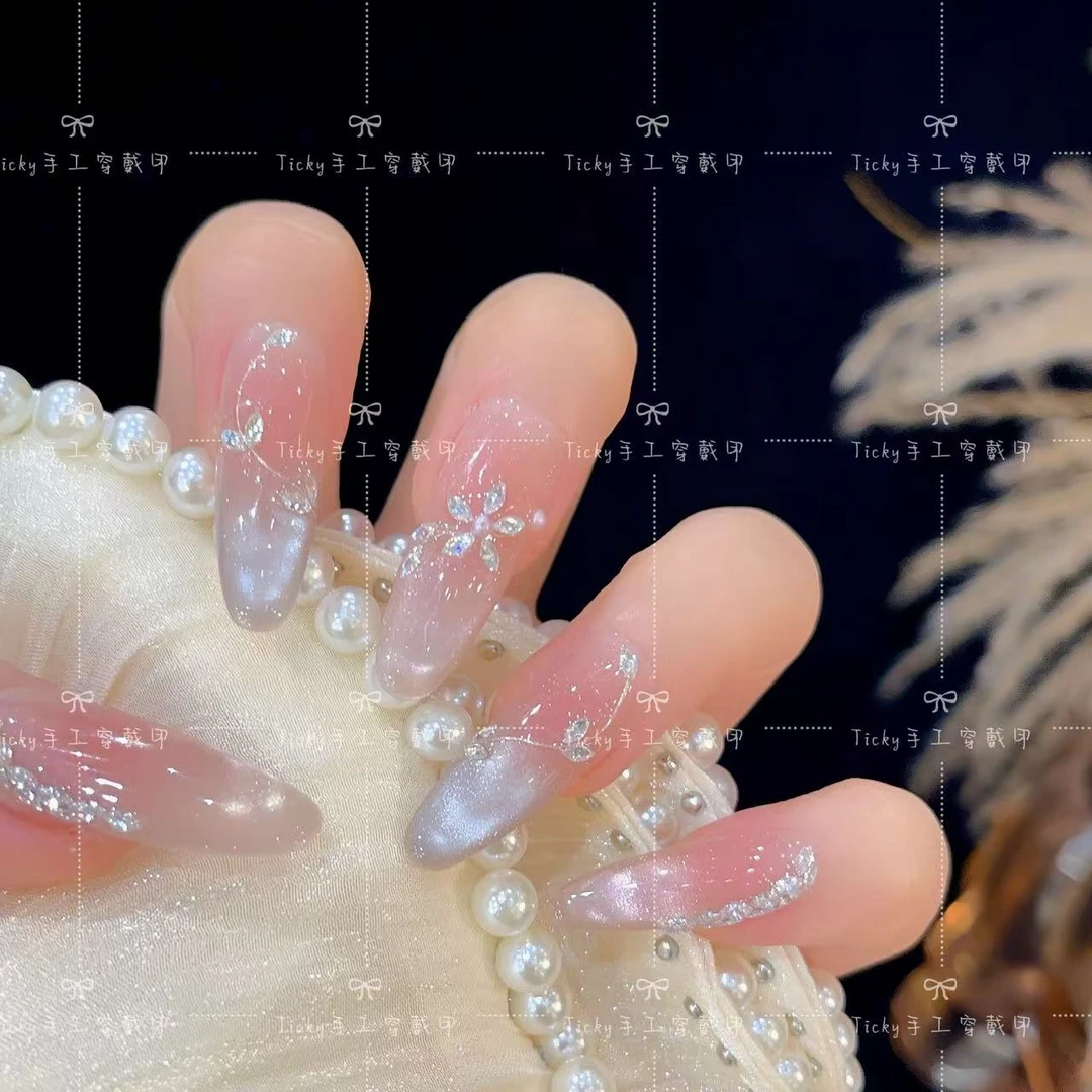 【浮世繁华】高级感轻奢满钻爆闪猫眼显白气质美甲纯手工穿戴甲