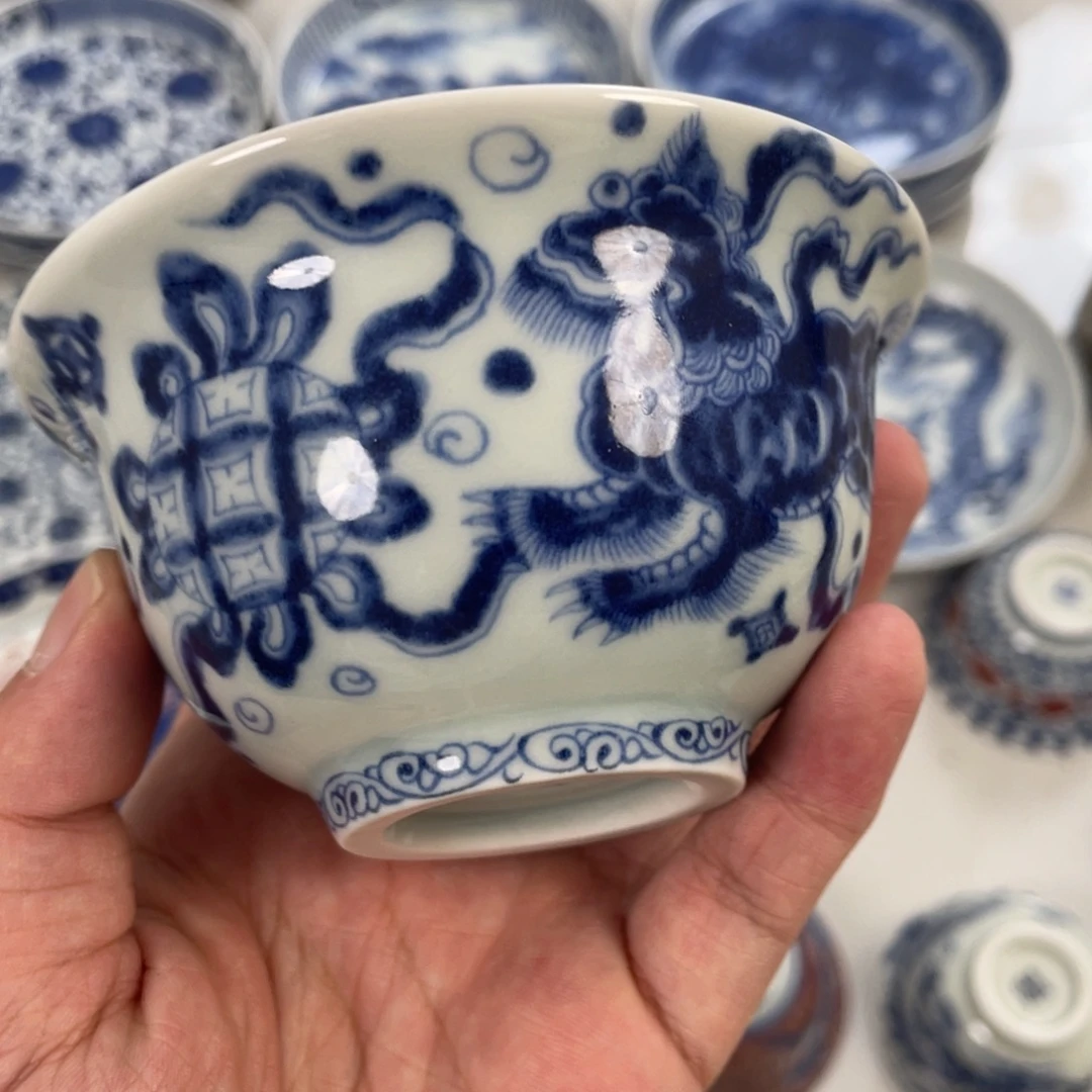 瓷片景德镇青花狮子主人杯
