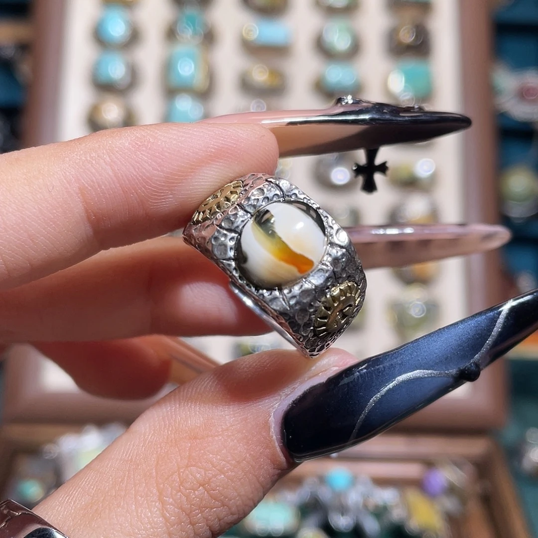 琥珀银S925镶嵌戒指