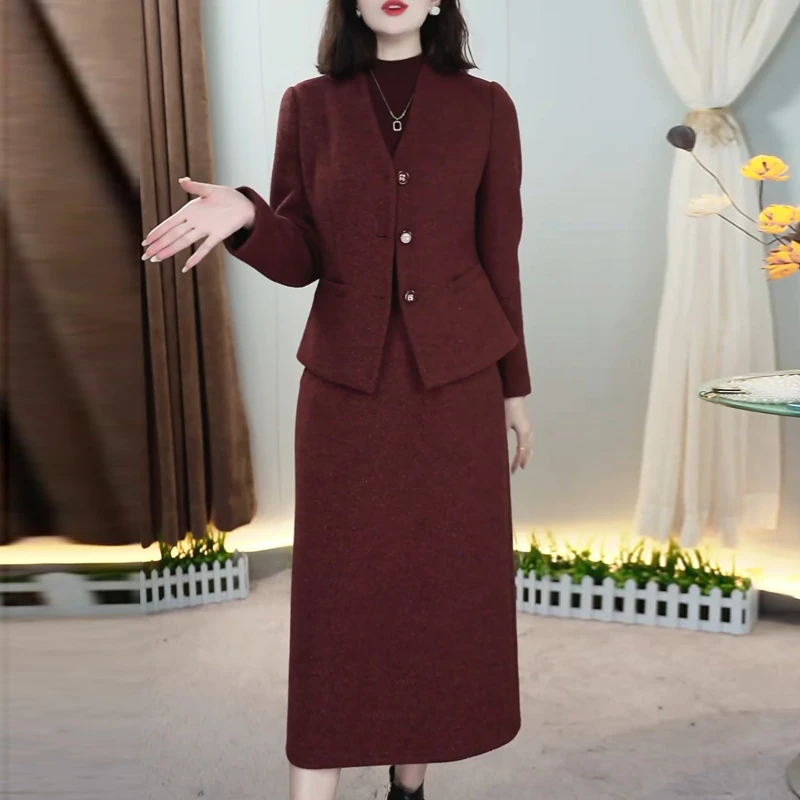 高档加厚小西装外套两件套连衣裙女2025秋冬新款显瘦气质套装裙子