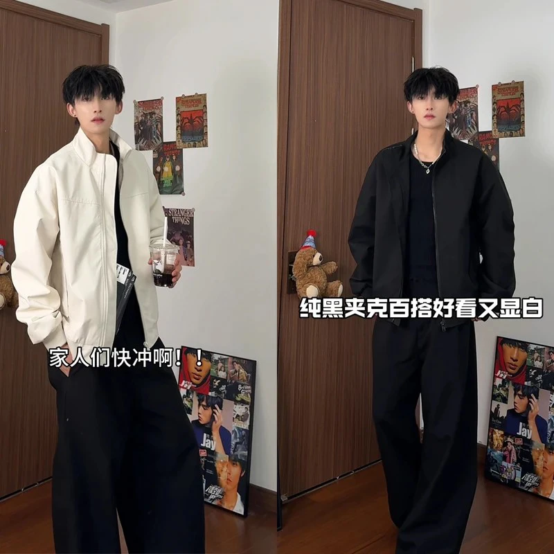 cleanfit教练夹克外套男春秋短款巴恩风穿搭立领美式飞行员棒球服