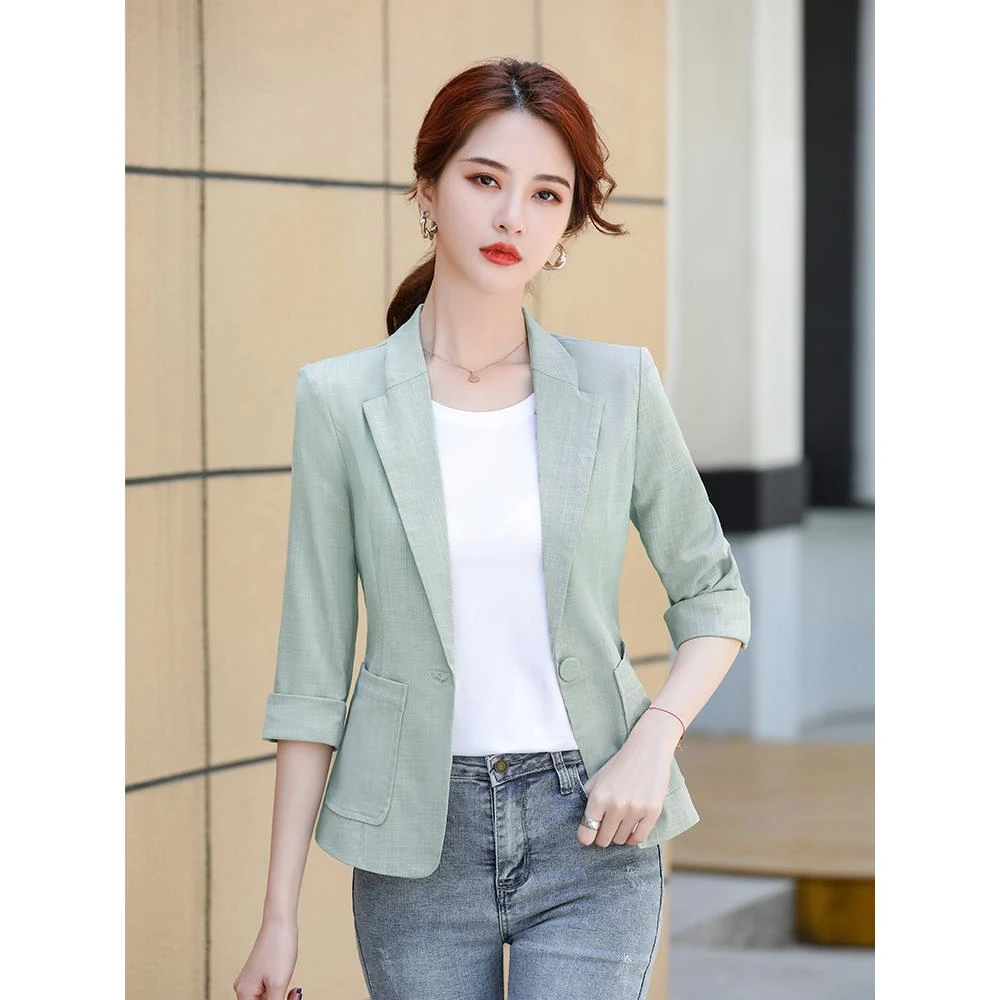 小西装外套女夏季薄款休闲2025新款短款小个子七分袖夏天西服春秋