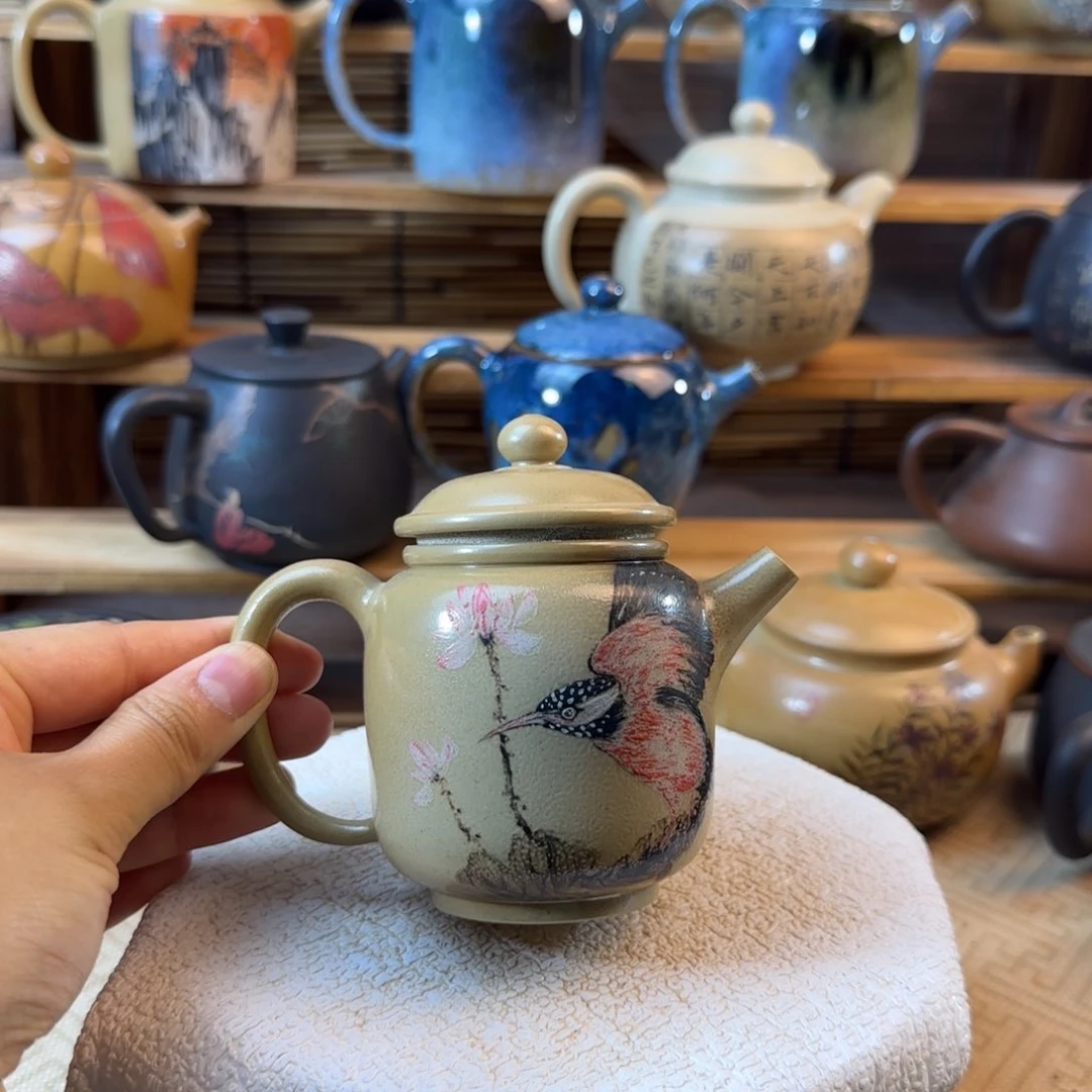 建水紫陶乐烧多道泥绘壶全品全手工