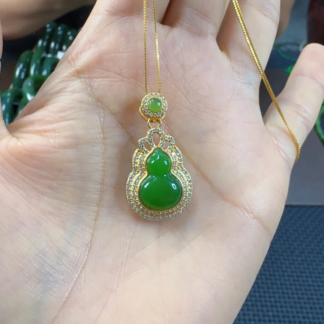 颈饰银S925镶嵌和田玉（碧玉）