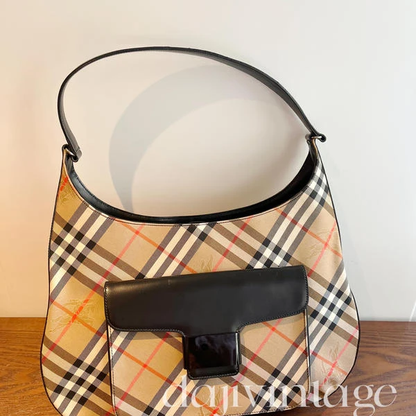 95新 BURBERRY/博柏利 大吉中古/博柏利格纹腋下法棍单肩包