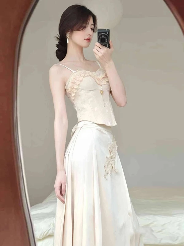 新中式国风套装富家千金感重工鱼骨抹胸上衣马面裙大方得体两件套