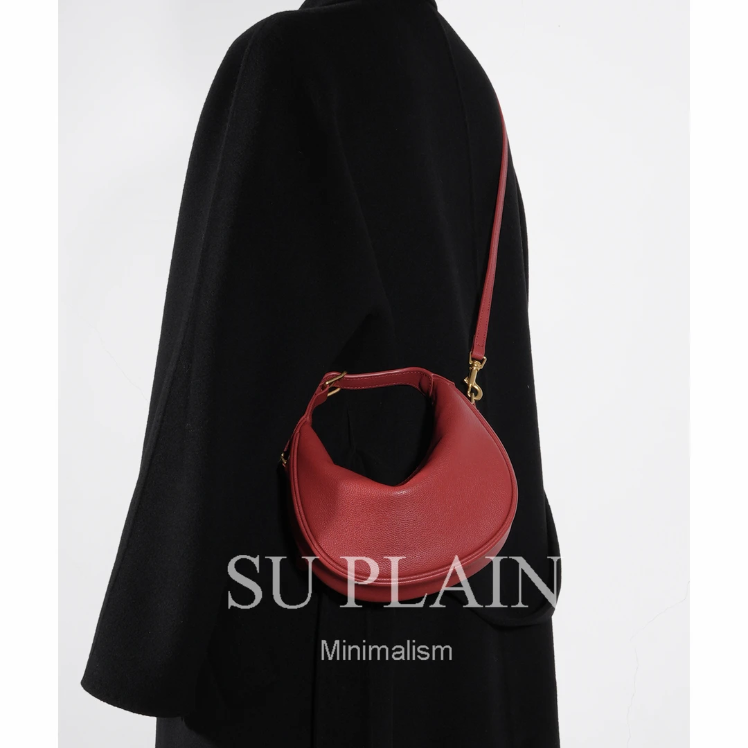 SUPLAIN/SUPLAIN头层牛皮月亮包单肩休闲百搭腋下包斜挎女包时尚