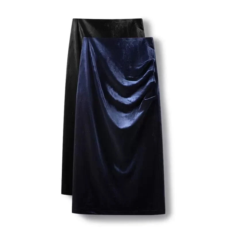 法式设计感金丝绒半身裙女2024秋冬新款高腰显瘦高级感包臀直筒裙