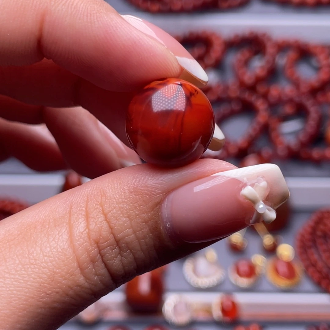 一***埃南红玛瑙未镶嵌其他精品15mm瓦西玫红火焰纹圆珠