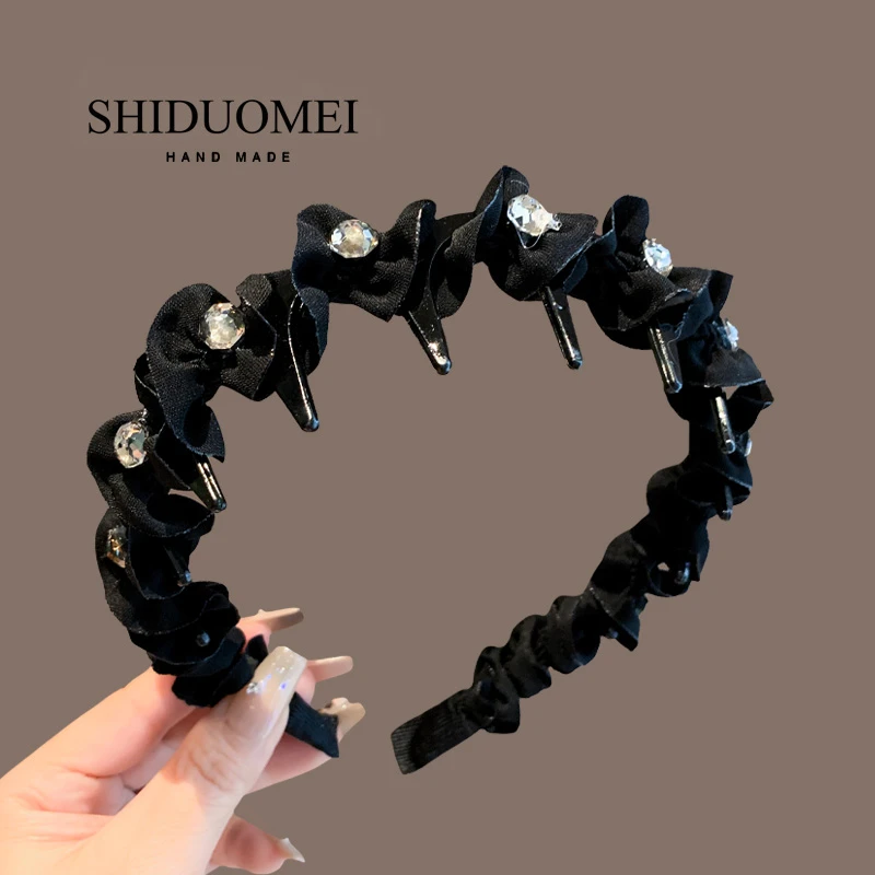 2025年新款满钻黑色发箍女高级感高颅显脸小发卡外出防滑带齿头箍