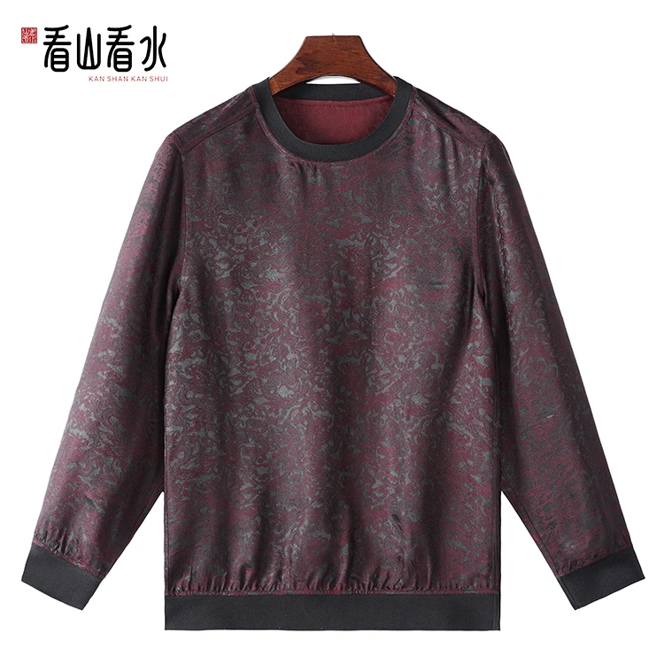 看山看水99949香云纱男装桑蚕丝交织桑波段新中式长袖套头衫
