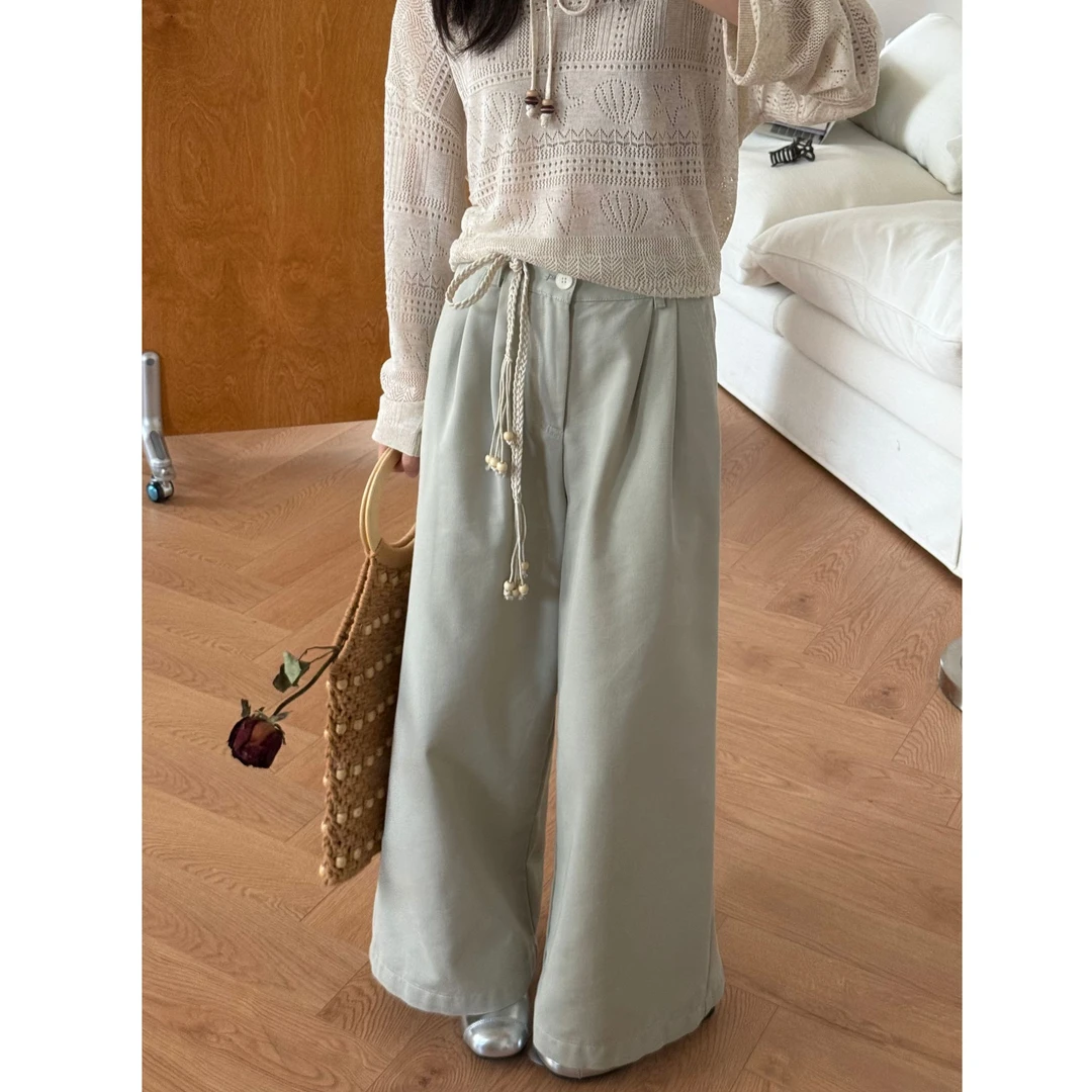 【在仓】小个子春秋韩系简约压褶直筒宽松休闲九分裤