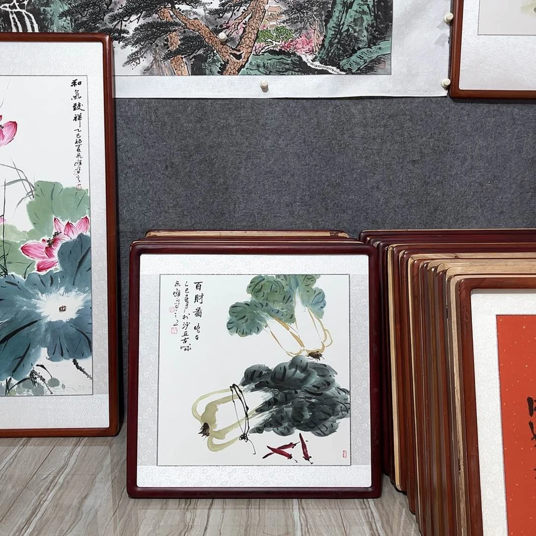 国画书画作品带框63×63厘米