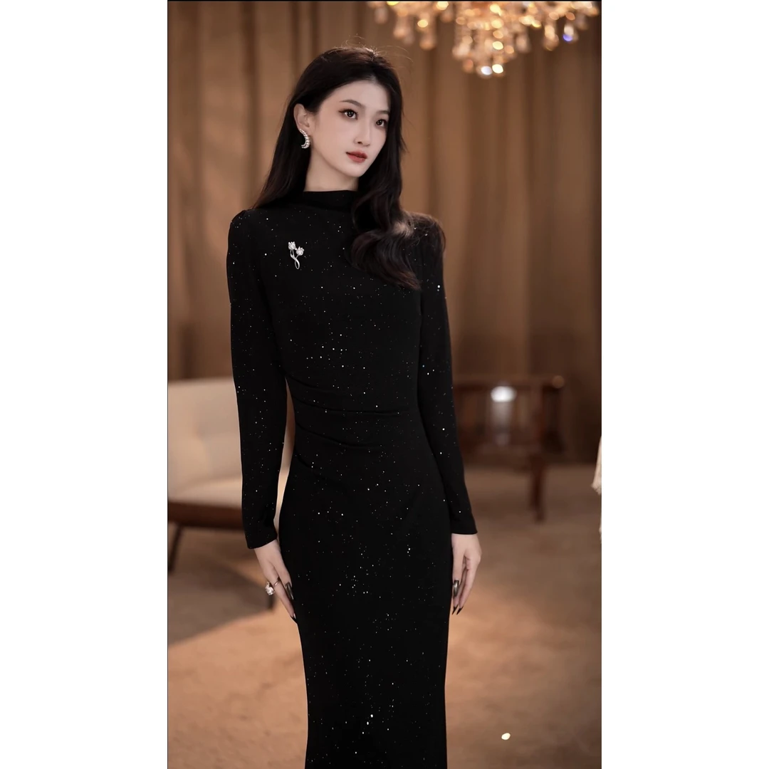 【鹭瑶】星璨秋冬新款高级法式气质显瘦鱼尾连衣裙-YL11895