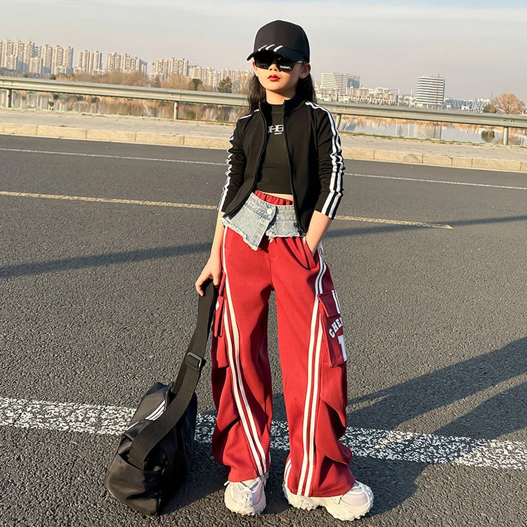 童装2025新款春秋装炸街条纹阔腿儿童春装宝宝洋气女儿服套装潮酷