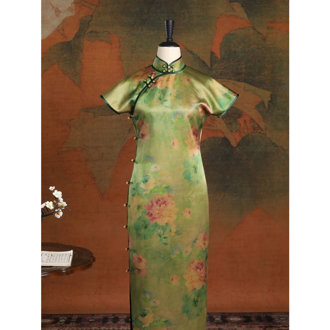 女神姑娘新品【藏春意】重缎香云纱古法开襟手工旗袍N50827-5-40