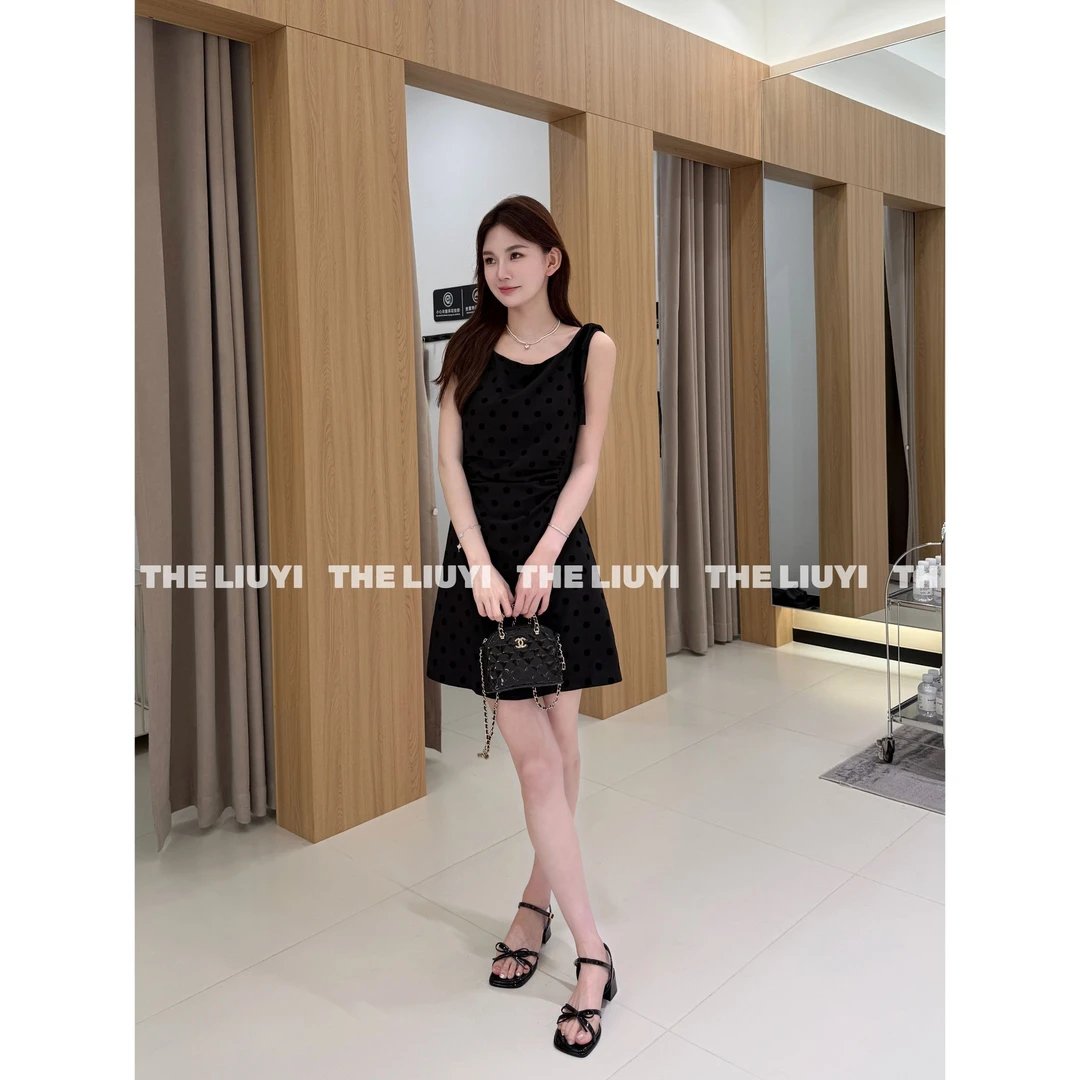 【LIUYI】夏季高定法式千金波点连衣裙57021